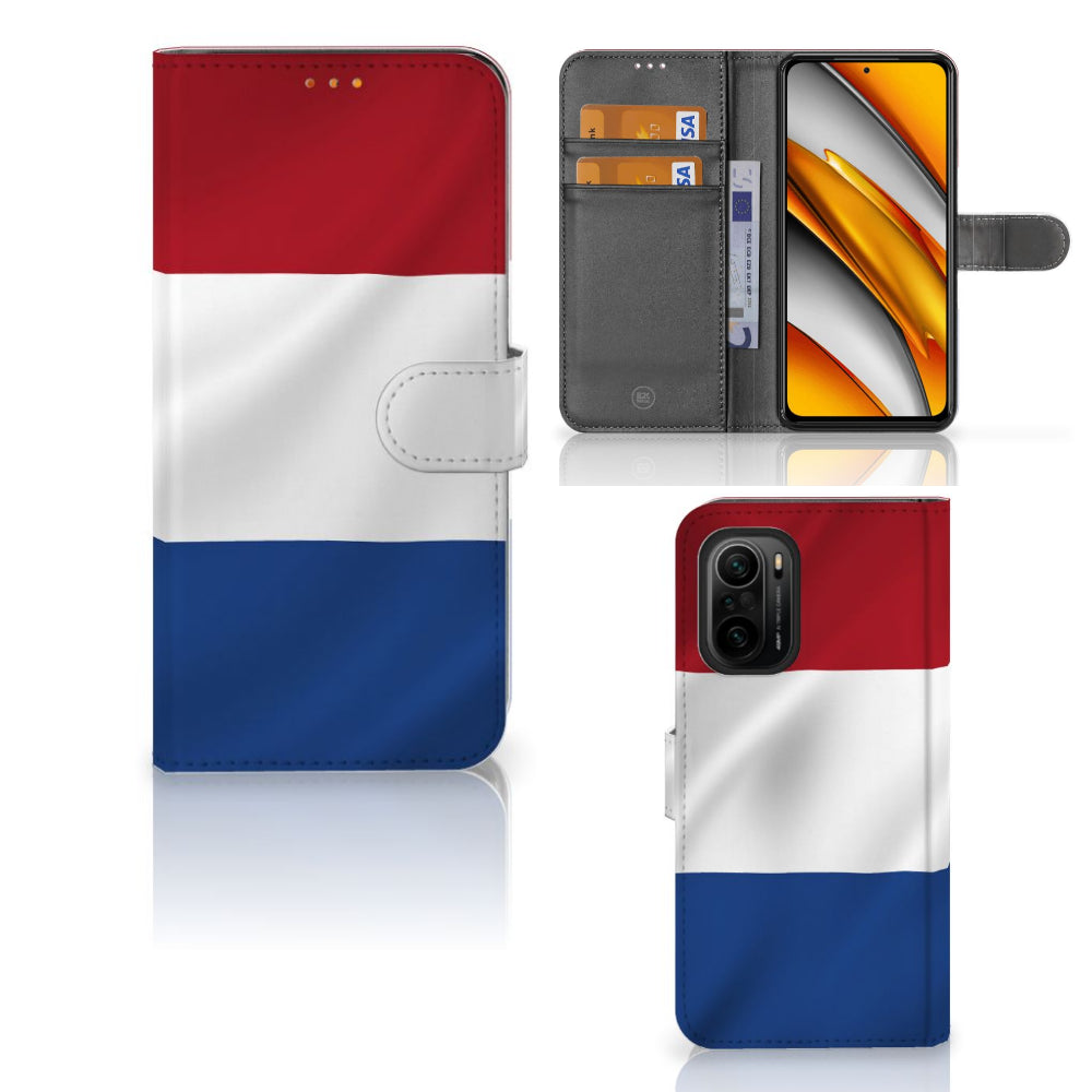 Poco F3 | Xiaomi Mi 11i Bookstyle Case Nederlandse Vlag met artistiek design en pasjeshouder.