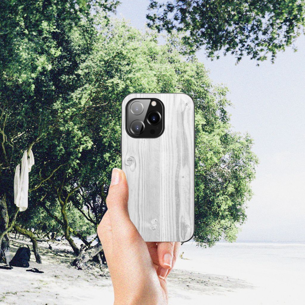 iPhone 14 Pro Houten Print Telefoonhoesje White Wood B2C Telecom