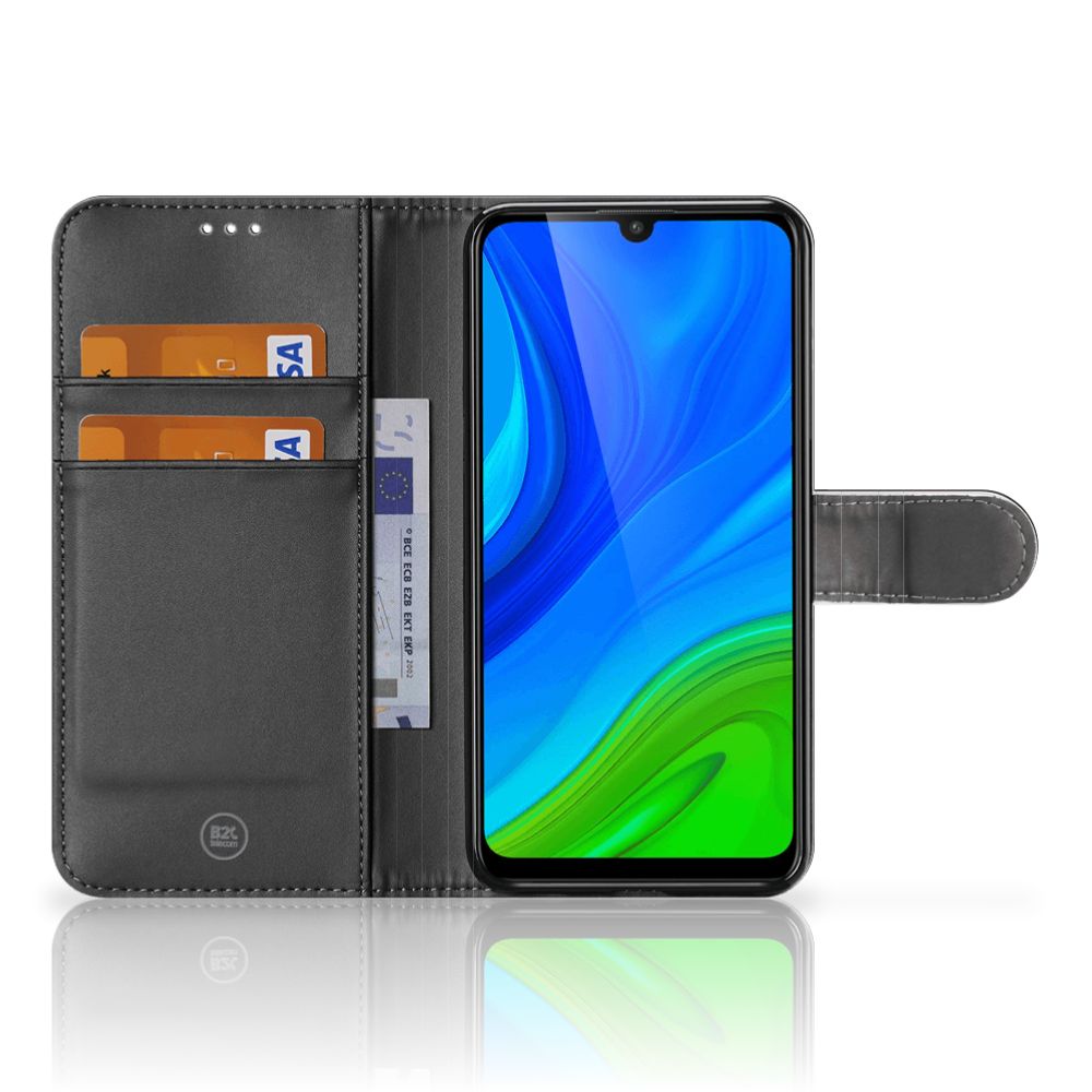 Huawei P Smart 2020 Telefoon Hoesje Geruit Rood met ruimte voor 3 pasjes, minimalistisch ontwerp.