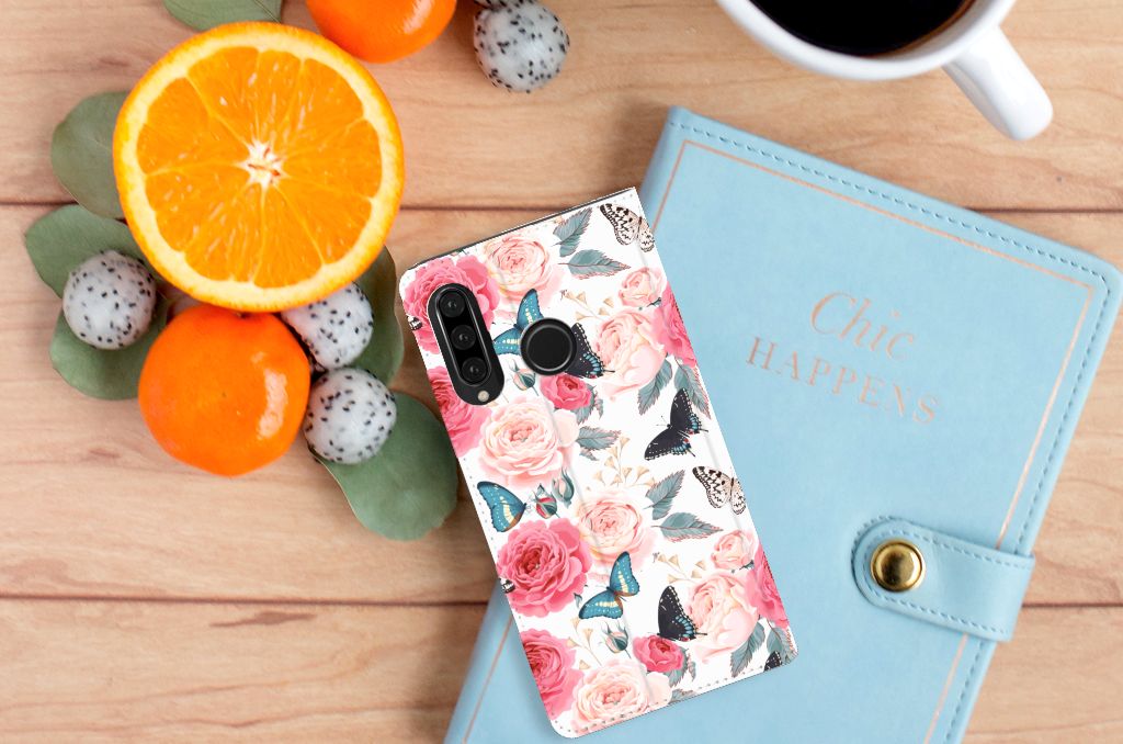Huawei P30 Lite New Edition Smart Cover Butterfly Roses