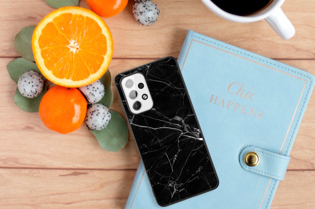 Samsung Galaxy A73 Marmeren Print Telefoonhoesje Marmer Zwart - Origineel Cadeau Vader B2C Telecom