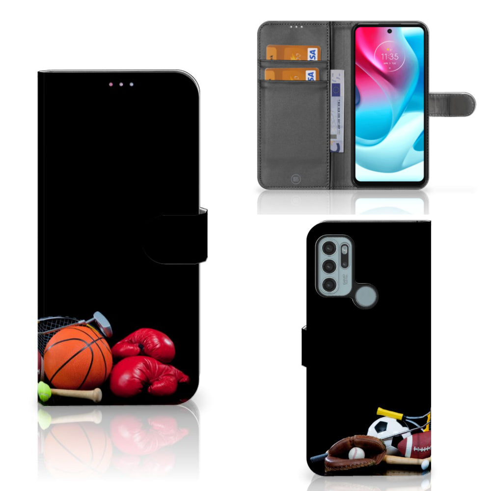 Motorola Moto G60s Wallet Case met Pasjes Sports met sportuitrusting en houder voor pasjes en geld.