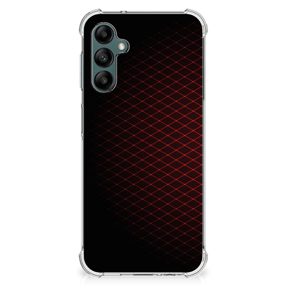 Samsung Galaxy A14 5G/4G Doorzichtige Silicone Hoesje Geruit Rood met zwart-rood ruitpatroon.