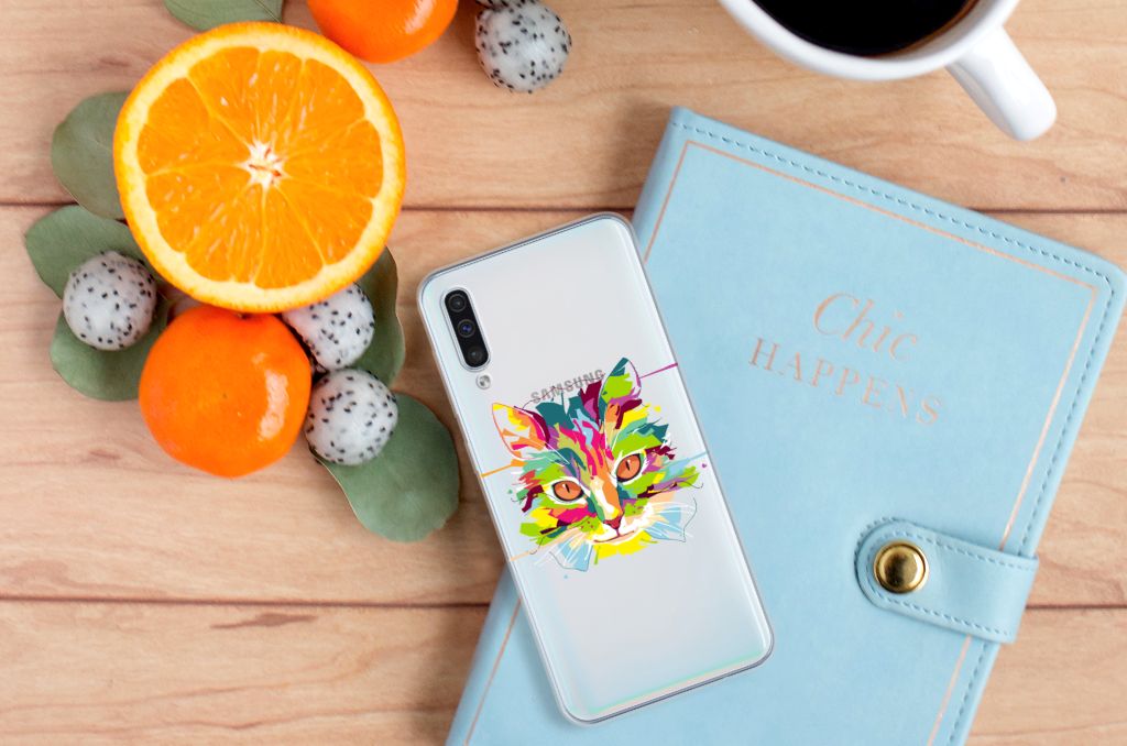 Samsung Galaxy A50 Telefoonhoesje met Naam Cat Color