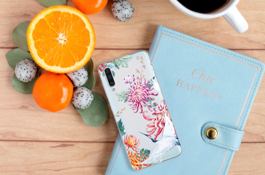 Samsung Galaxy A50 TPU Hoesje Bird Flowers