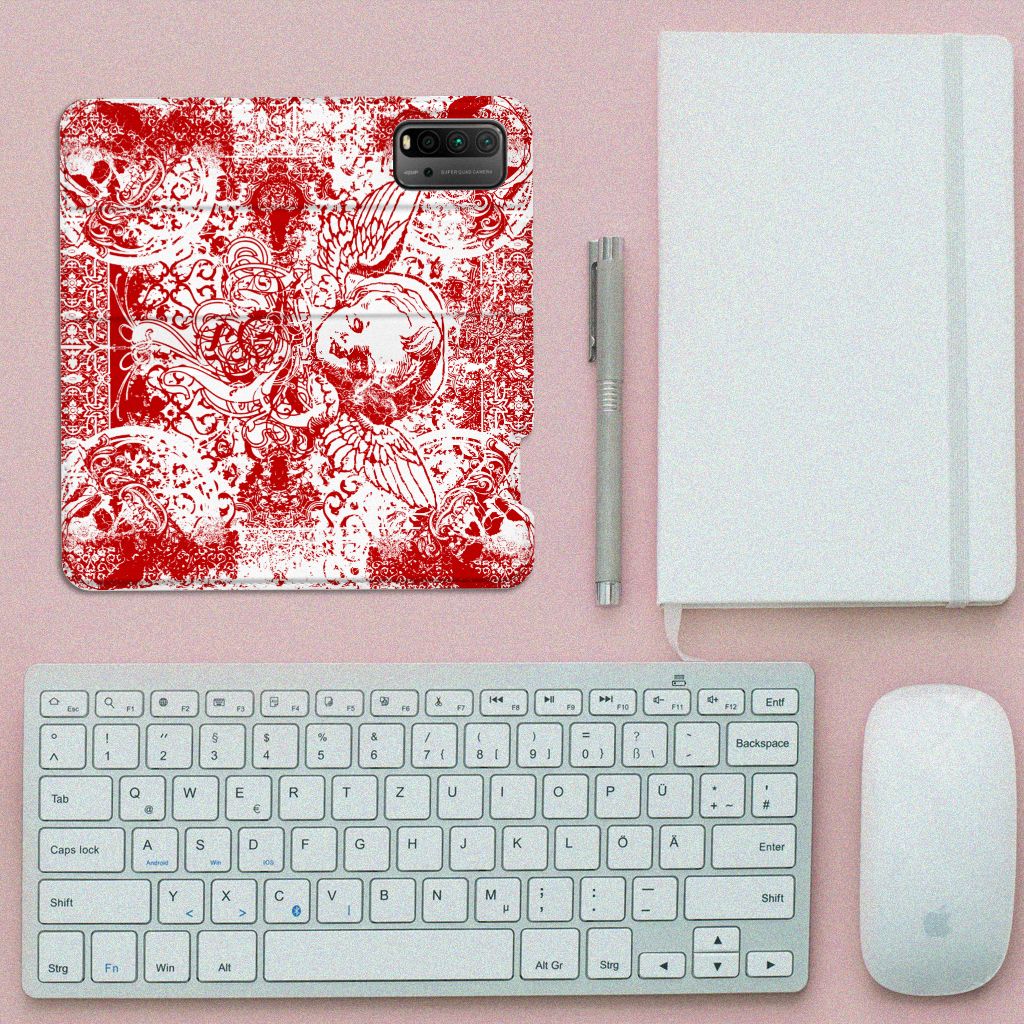 Mobiel BookCase Xiaomi Poco M3 | Redmi 9T Angel Skull Rood - B2C Telecom