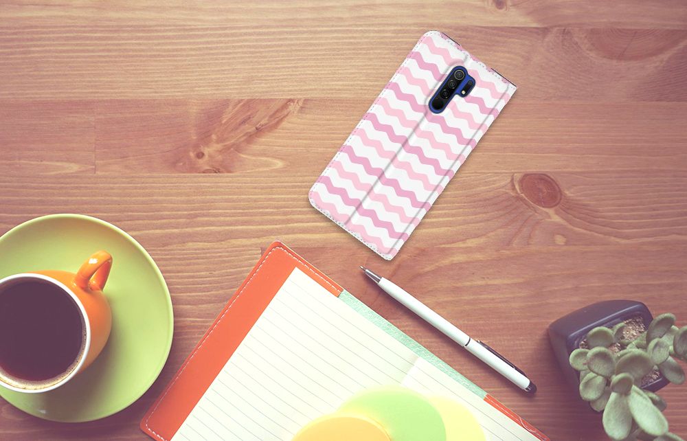 Xiaomi Redmi 9 Hoesje met Magneet Waves Roze - B2C Telecom