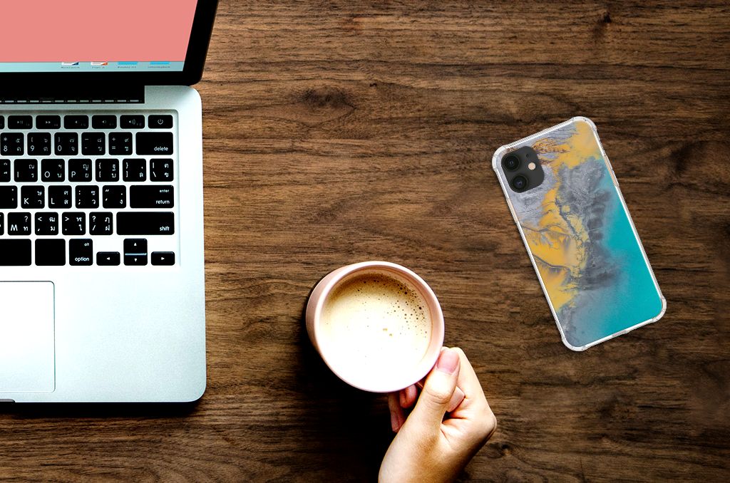 Apple iPhone 11 Anti-Shock Hoesje Marble Blue Gold