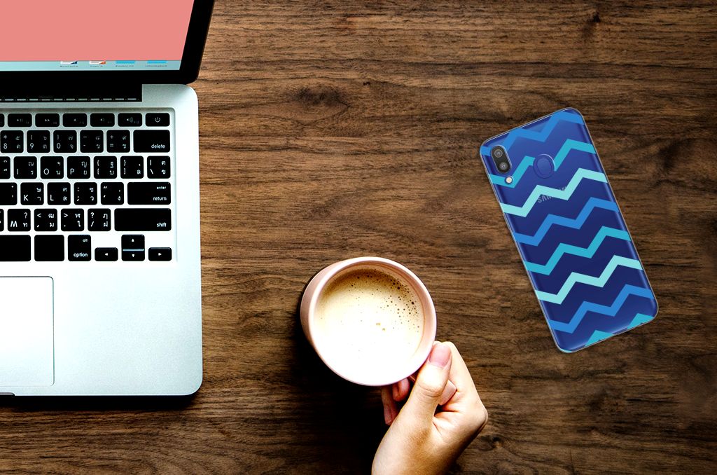 Samsung Galaxy M20 (Power) TPU bumper Zigzag Blauw