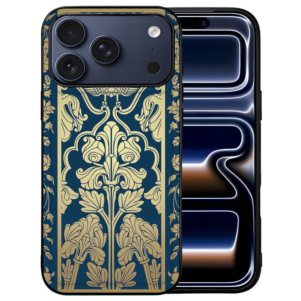 Achterkant van de iPhone 18 Pro back cover Beige Flowers met beige bloemen en groene blaadjes