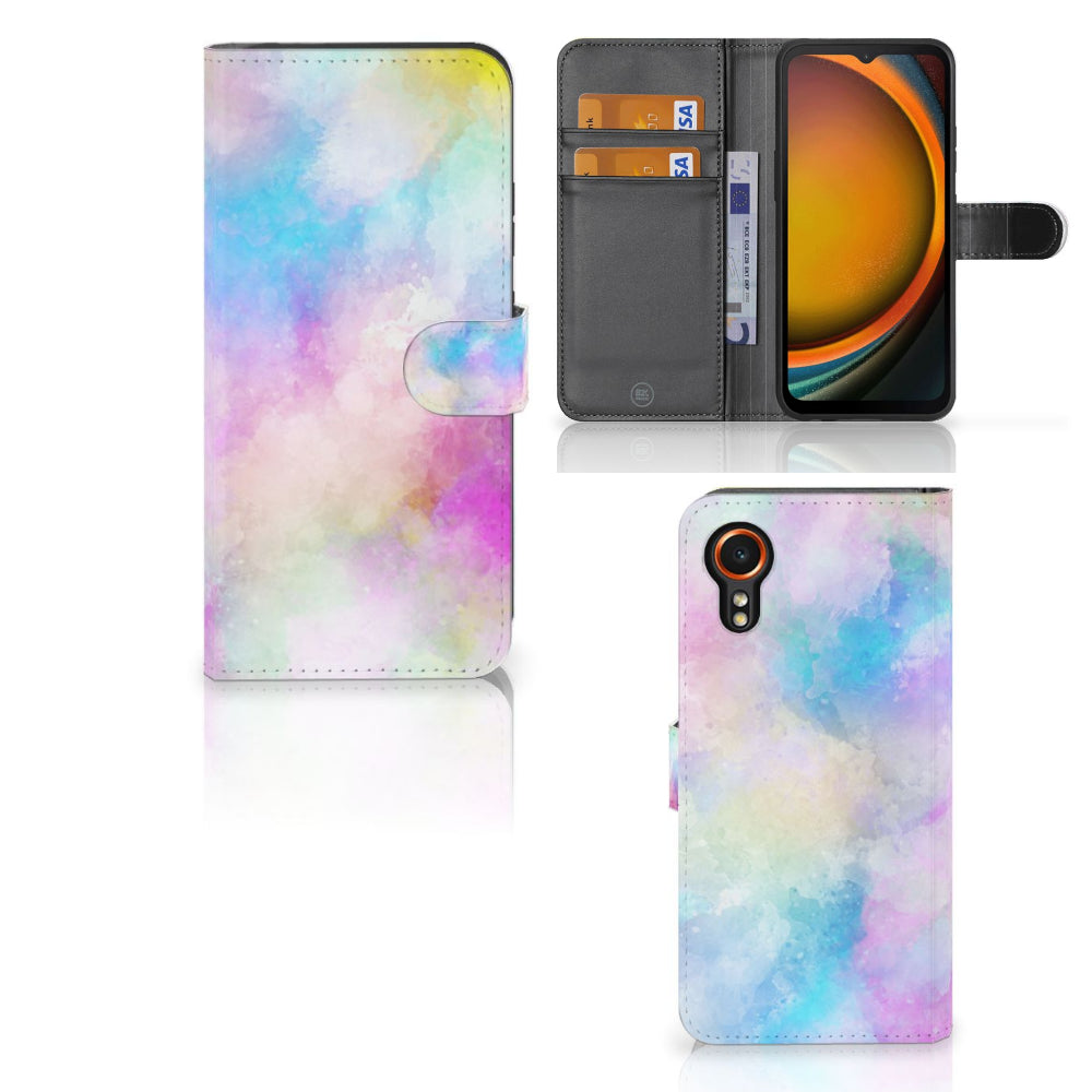 Hoesje Samsung Galaxy Xcover 7 Watercolor Light met pasjeshouder en pastelkleuren, uniek design.