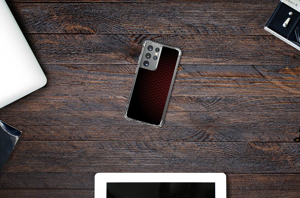 Samsung Galaxy S21 Ultra Doorzichtige Silicone Hoesje Geruit Rood B2C Telecom
