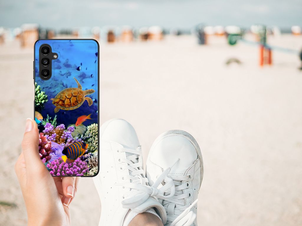 Samsung Galaxy A14 5G Dierenprint Telefoonhoesje Vissen met zeedieren op een strand