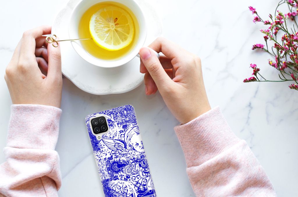 Silicone Back Case Samsung Galaxy A12 Angel Skull Blauw B2C Telecom