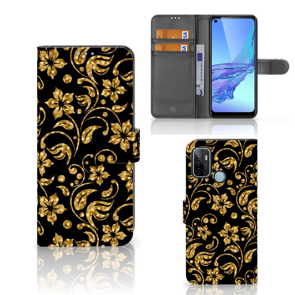 OPPO A53 | OPPO A53s Hoesje Gouden Bloemen
