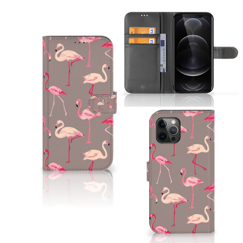 Apple iPhone 12 Pro Max Telefoonhoesje met Pasjes Flamingo