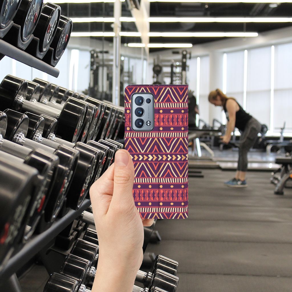 OPPO Reno 6 Pro Plus 5G Hoesje met Magneet Aztec Paars - B2C Telecom