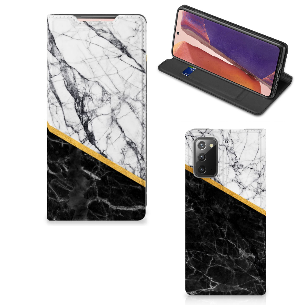 Samsung Galaxy Note20 Standcase Marmer Wit Zwart - Origineel Cadeau Man - B2C Telecom
