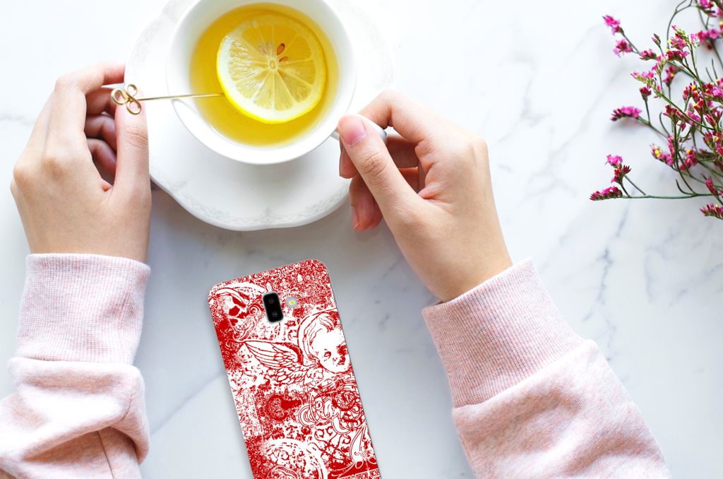 Silicone Back Case Samsung Galaxy J6 Plus (2018) Angel Skull Rood