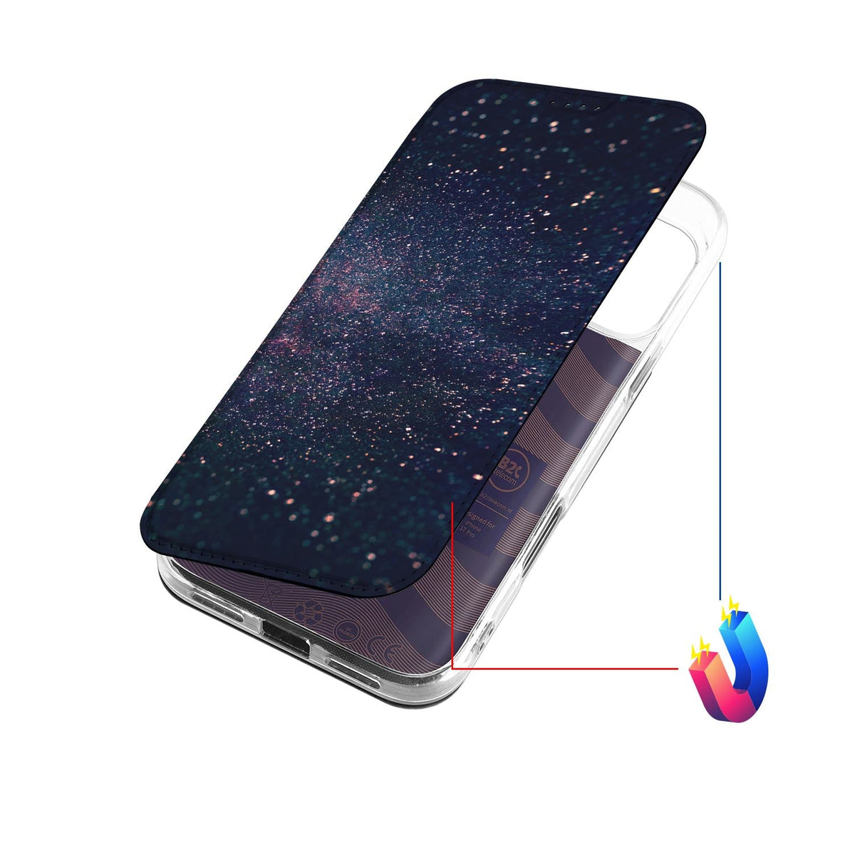 Book Wallet Case iPhone 18 Pro Stars design sterrenpatroon bovenaanzicht