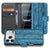 Bookcase hoesje iPhone 18 Pro Wood Blue met blauw houtmotief, open en dicht