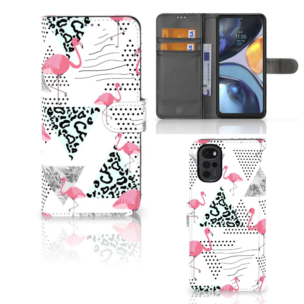 Motorola Moto G22 Telefoonhoesje met Pasjes Flamingo Triangle