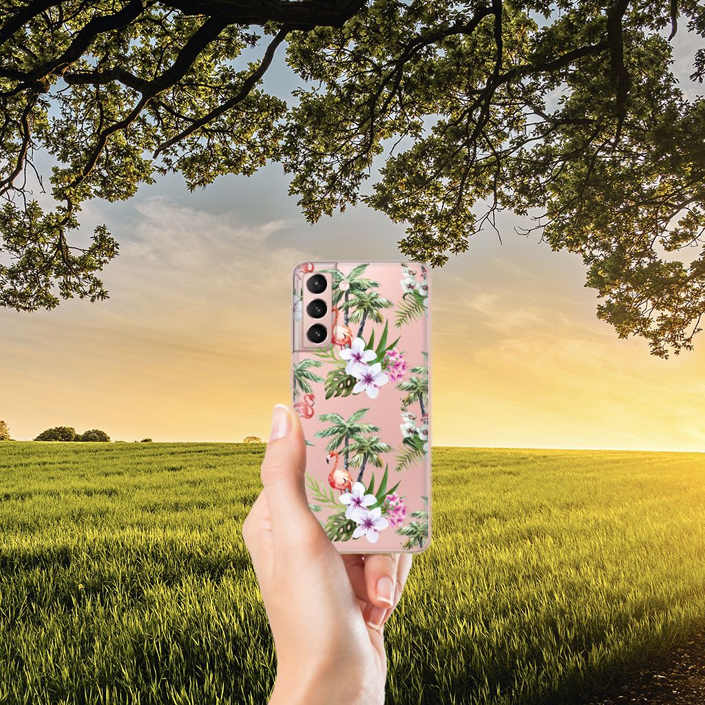 Samsung Galaxy S21 TPU Hoesje Flamingo Palms B2C Telecom