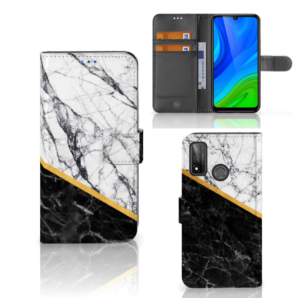 Huawei P Smart 2020 Bookcase Marmer Wit Zwart - Origineel Cadeau Man