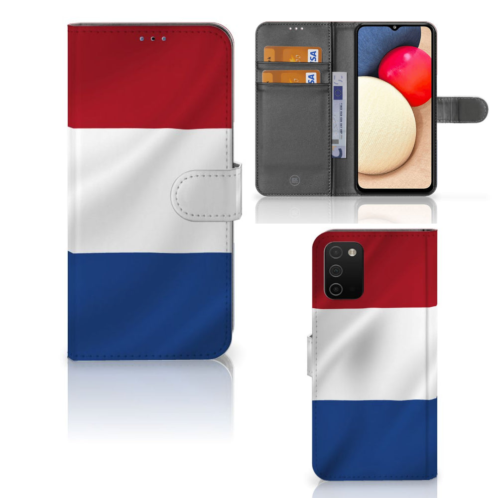 Samsung Galaxy A03s Bookstyle Case Nederlandse Vlag met artistiek ontwerp van de Nederlandse vlag en pasjeshouder.