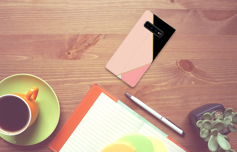 Samsung Galaxy S10 Plus Stand Case Zwart Roze Vormen