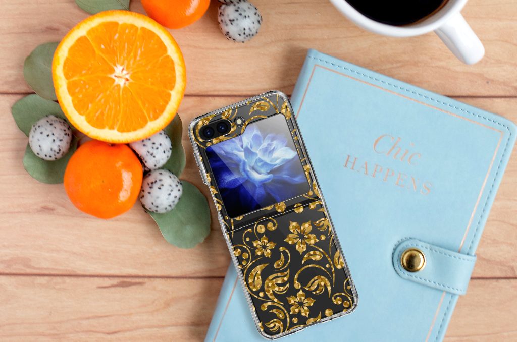 Samsung Galaxy Z Flip 5 TPU Case Gouden Bloemen