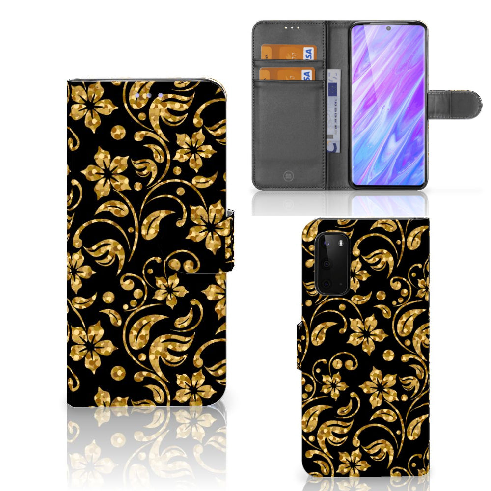Samsung Galaxy S20 Hoesje Gouden Bloemen