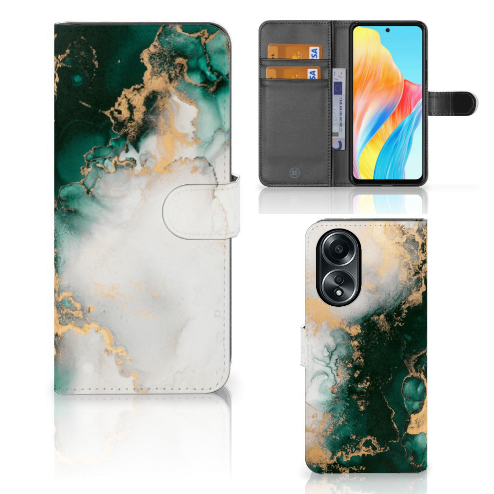 Bookcase voor OPPO A58 4G Marmer Groen