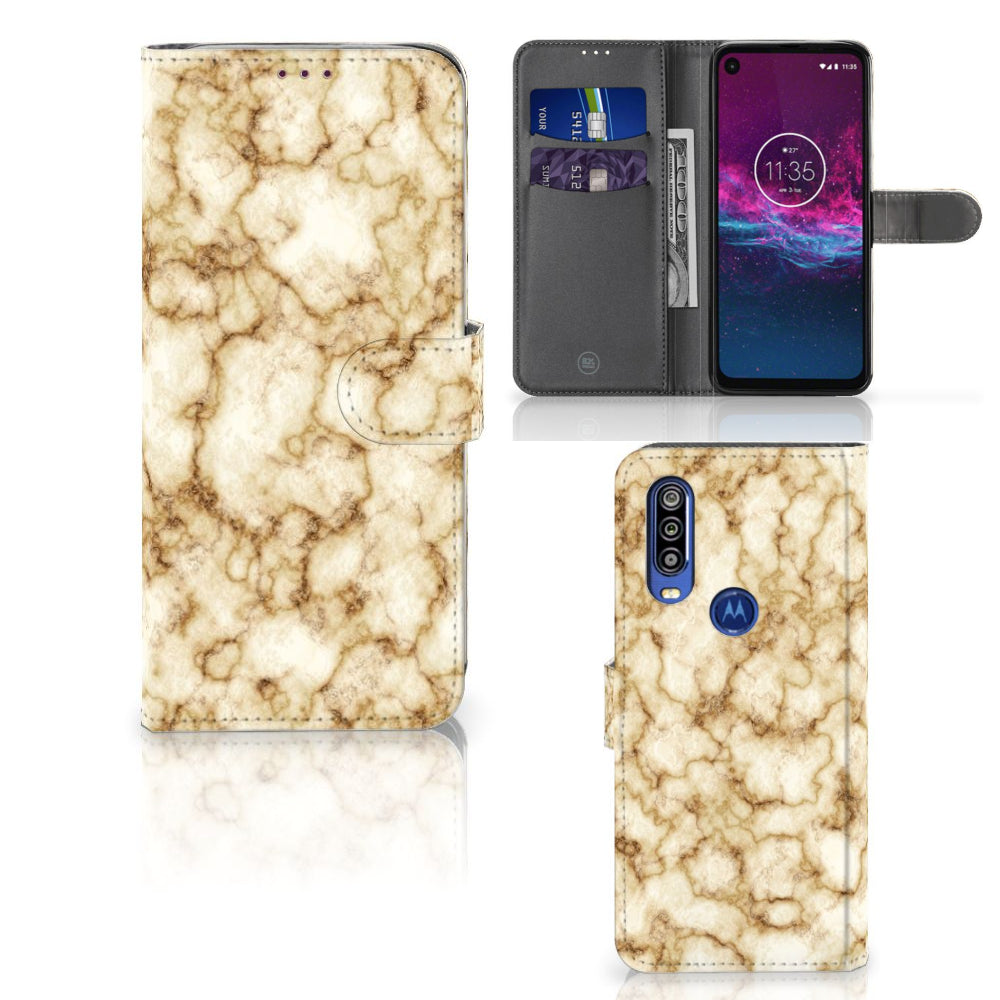 Motorola One Action Bookcase Marmer Goud