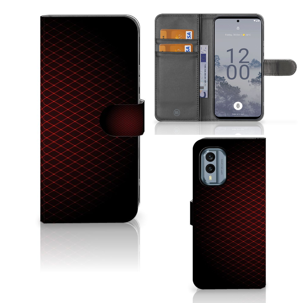 Nokia X30 Telefoon Hoesje Geruit Rood met ruimte voor 3 pasjes en slank design