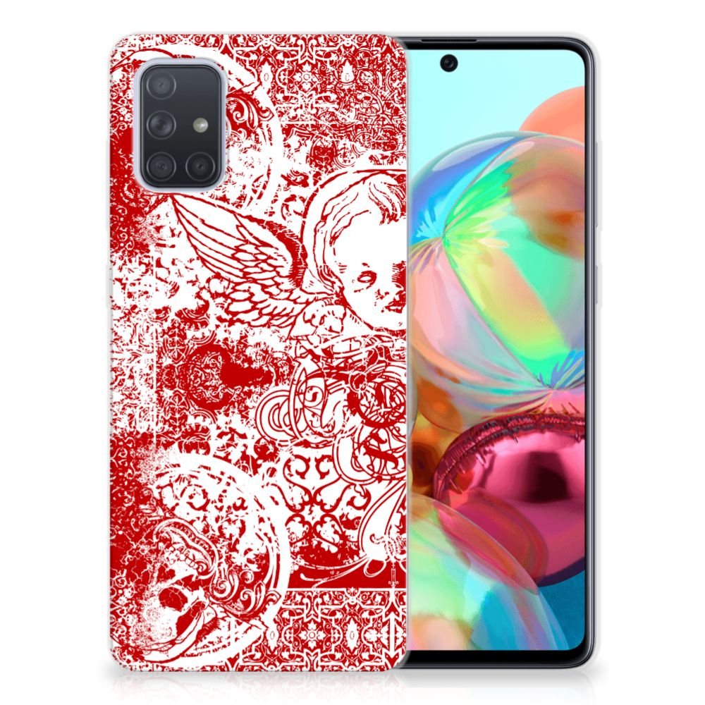 Silicone Back Case Samsung Galaxy A71 Angel Skull Rood