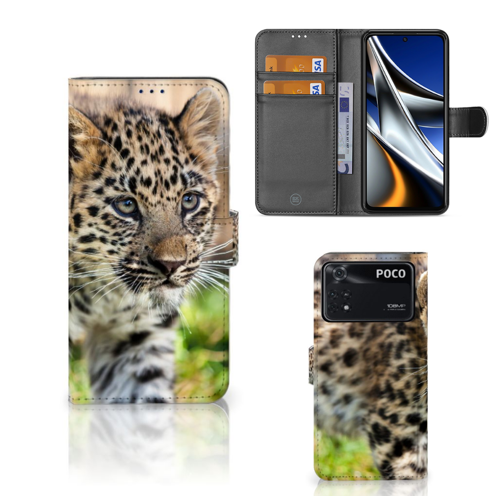 Xiaomi Poco X4 Pro 5G Telefoonhoesje met Pasjes Baby Luipaard