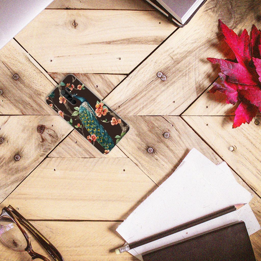 Xiaomi Redmi 9 TPU Hoesje Pauw met Bloemen B2C Telecom
