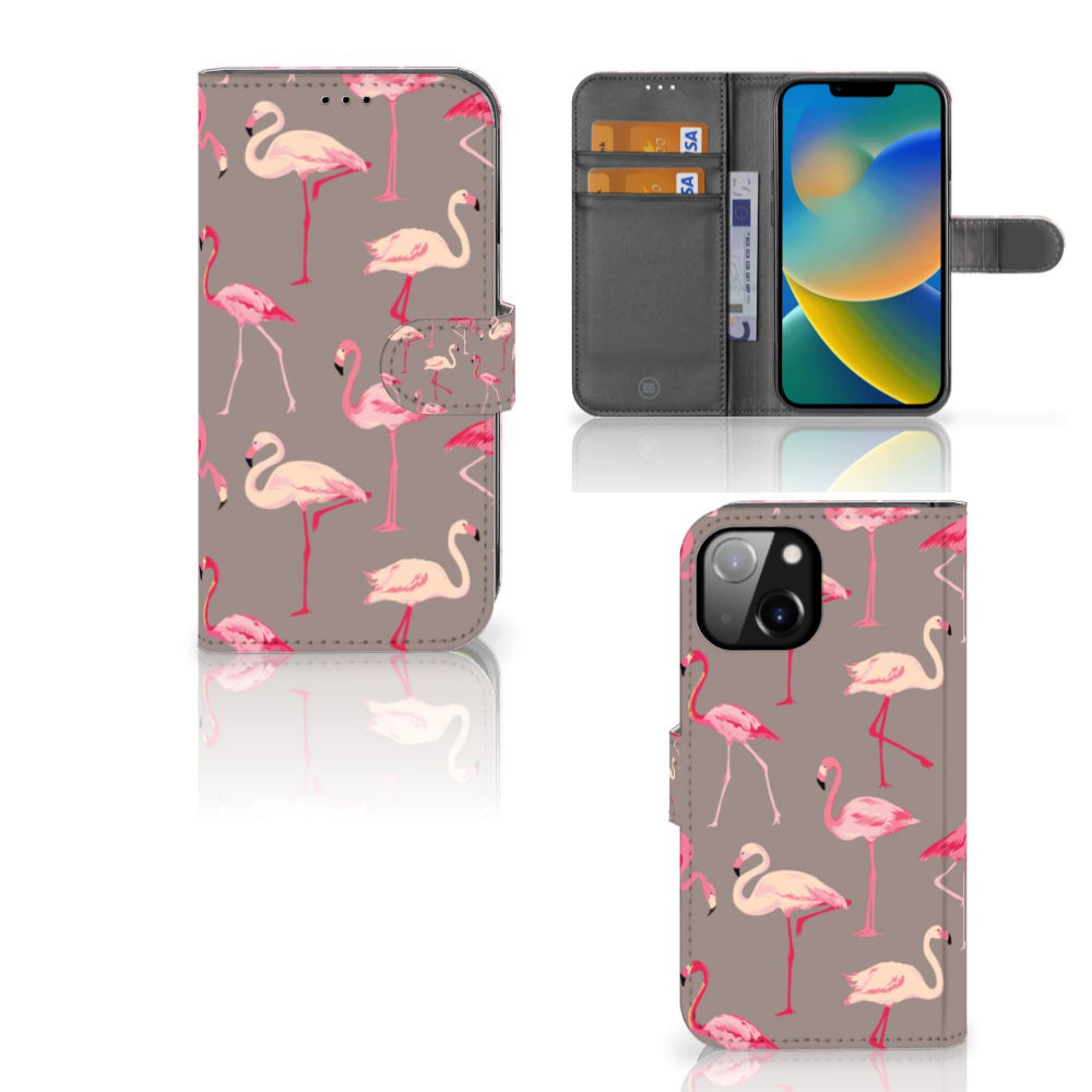 Apple iPhone 14 Telefoonhoesje met Pasjes Flamingo