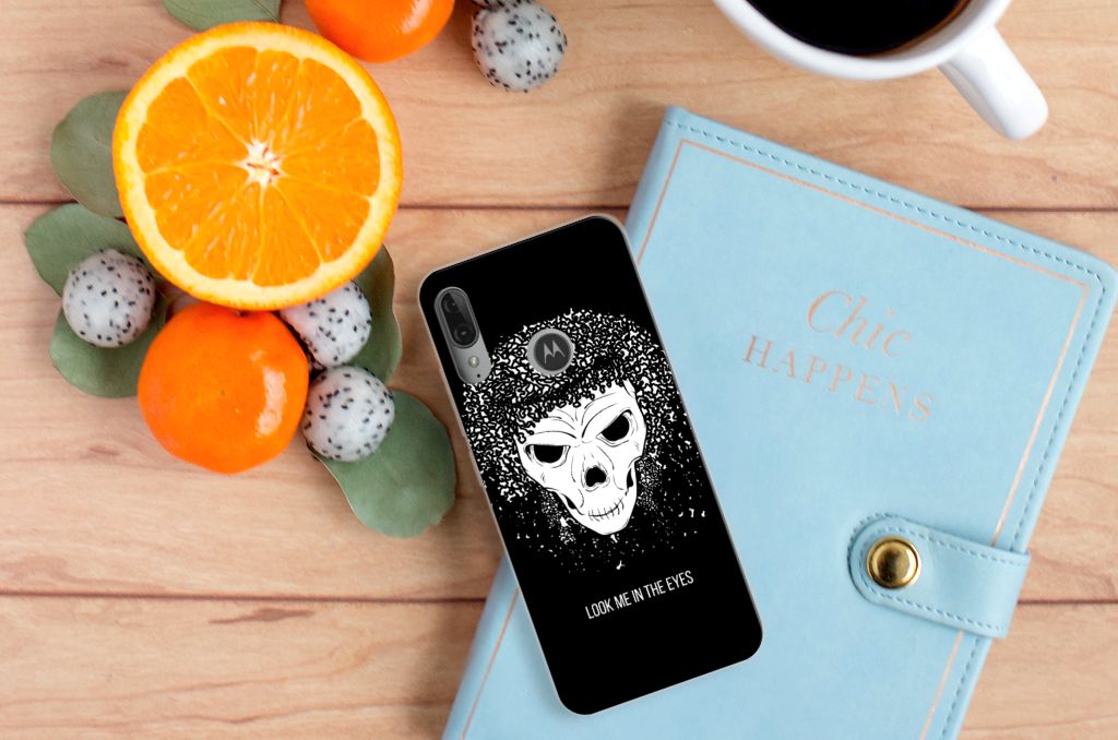 Silicone Back Case Motorola Moto E6 Plus Skull Hair