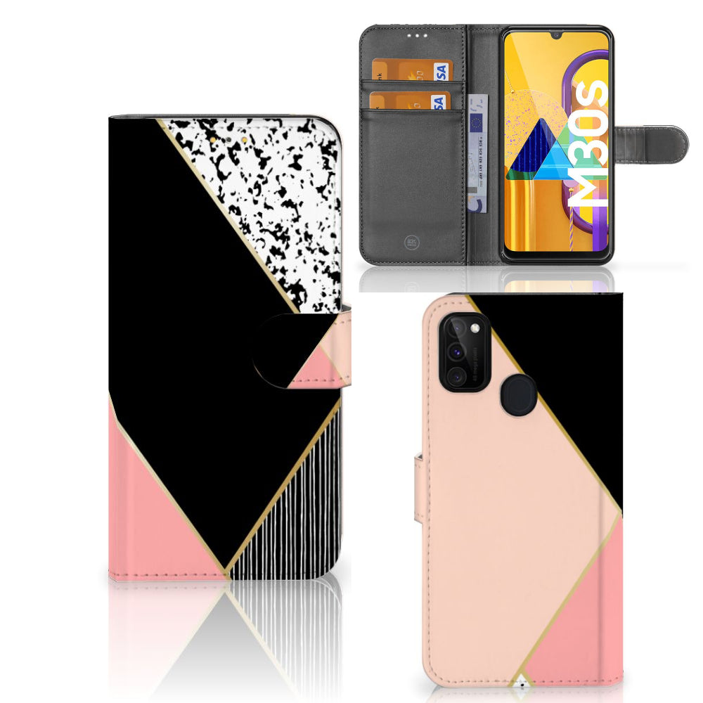 Samsung Galaxy M21 | M30s Book Case Zwart Roze Vormen