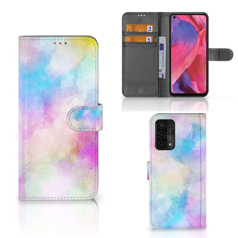 Hoesje OPPO A54 5G | A74 5G | A93 5G Watercolor Light met pastelkleuren en pasjeshouder