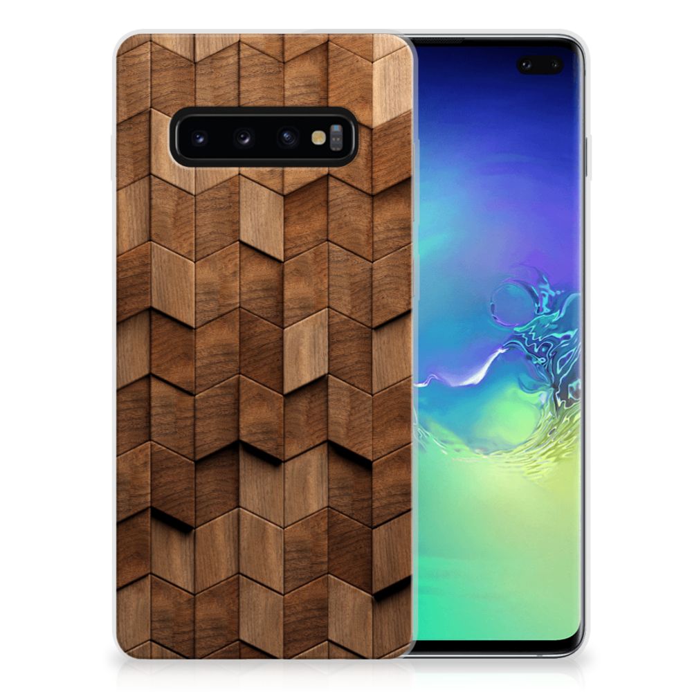 Bumper Hoesje voor Samsung Galaxy S10 Plus Wooden Cubes