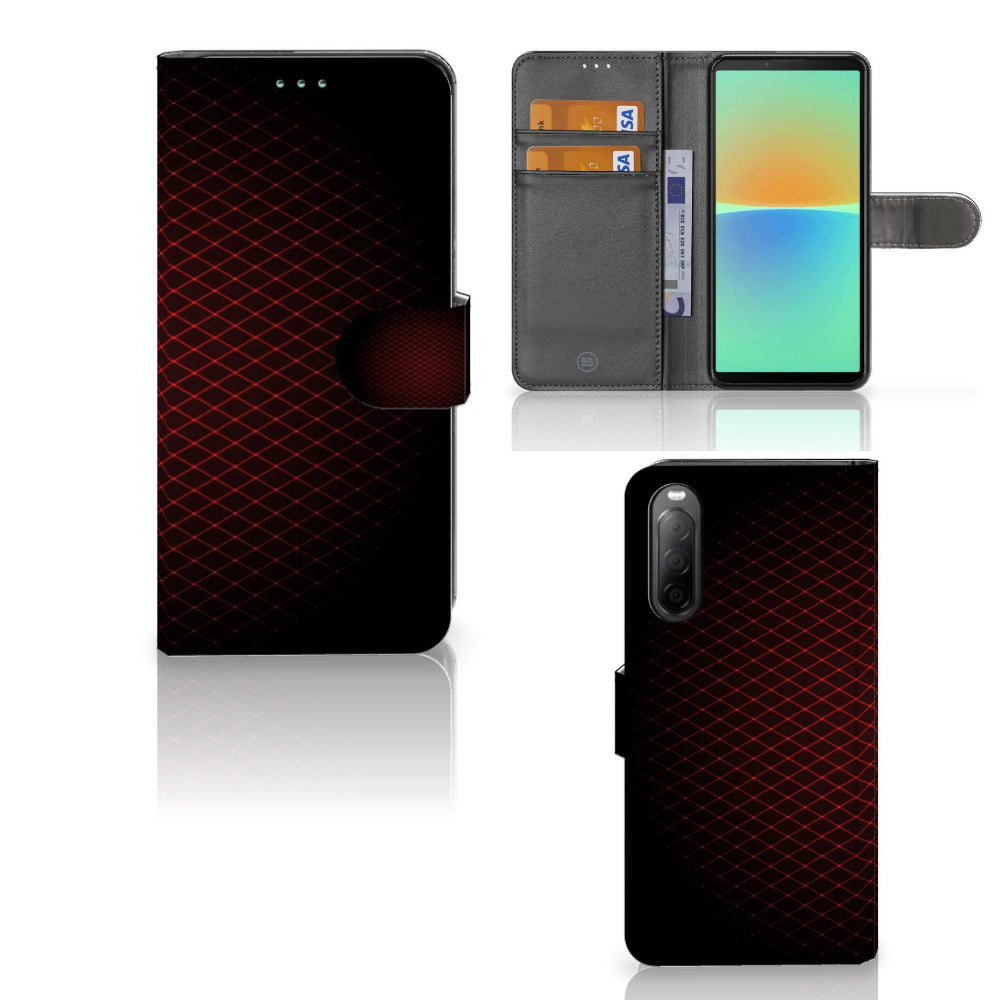 Sony Xperia 10 IV Telefoon Hoesje Geruit Rood met ruimte voor 3 pasjes en minimalistisch design.