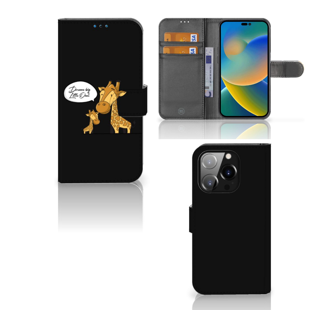iPhone 14 Pro Leuk Hoesje Giraffe met schattige giraffenafbeelding en vakjes voor pasjes đĻ.