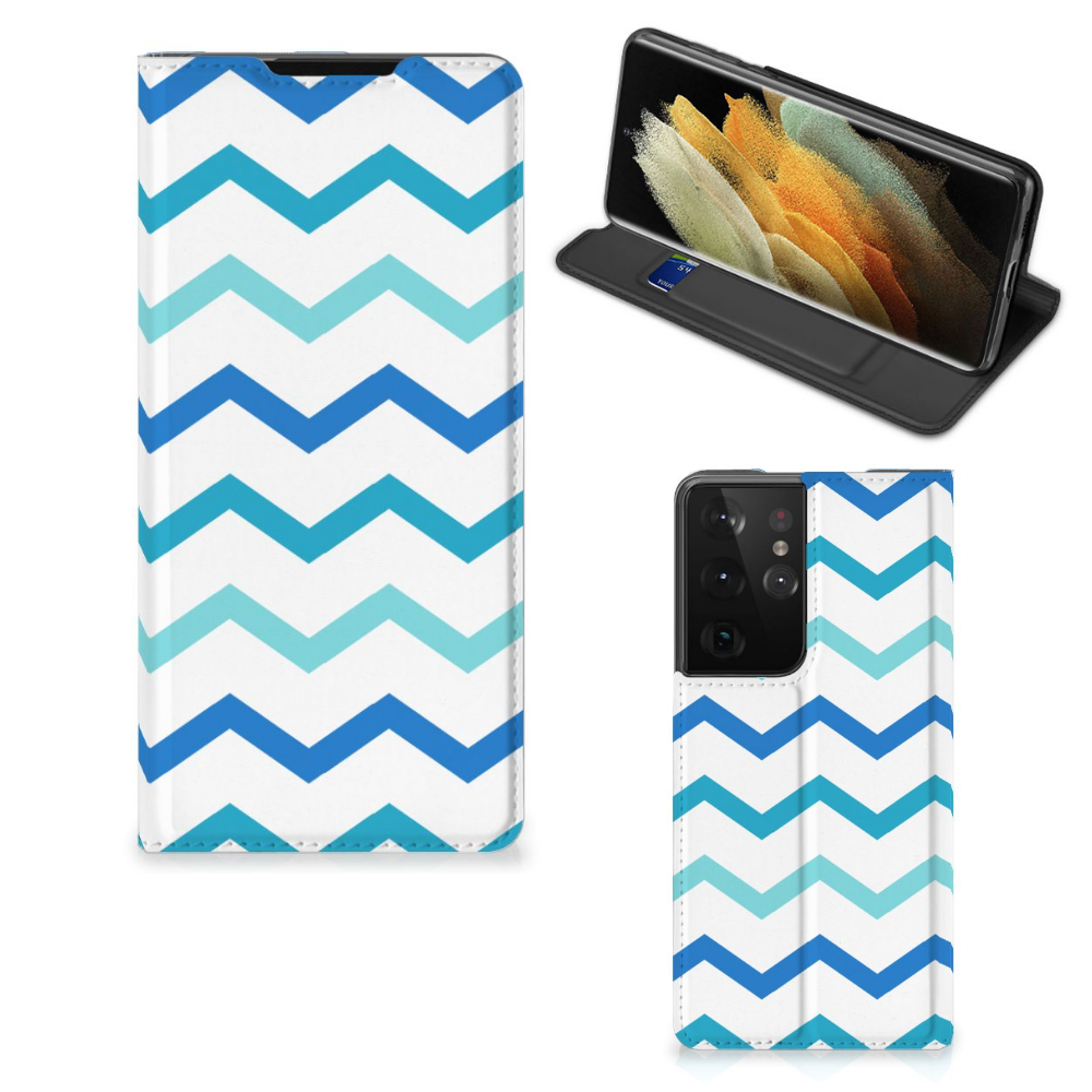 Samsung Galaxy S21 Ultra Hoesje met Magneet Zigzag Blauw - B2C Telecom