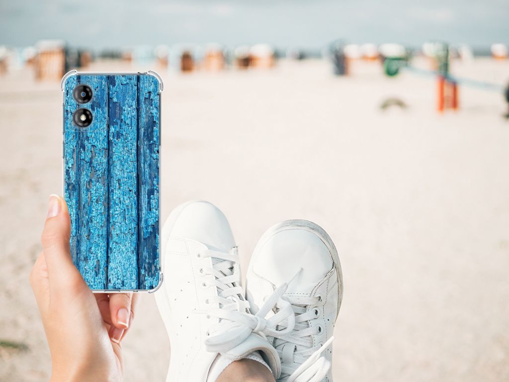 Motorola Moto E13 Stevig Telefoonhoesje Wood Blue B2C Telecom
