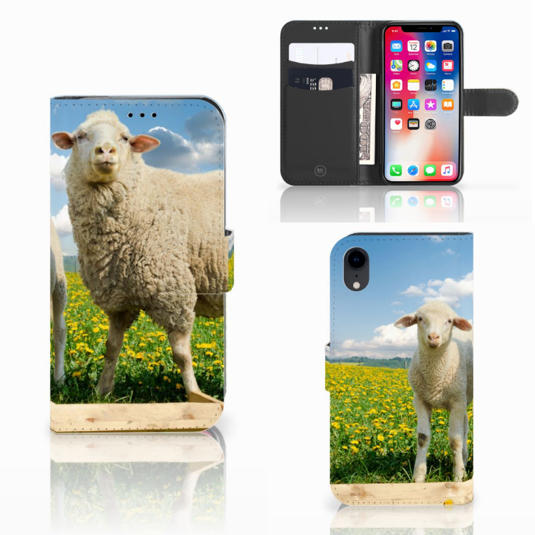 Apple iPhone Xr Telefoonhoesje met Pasjes Schaap en Lammetje