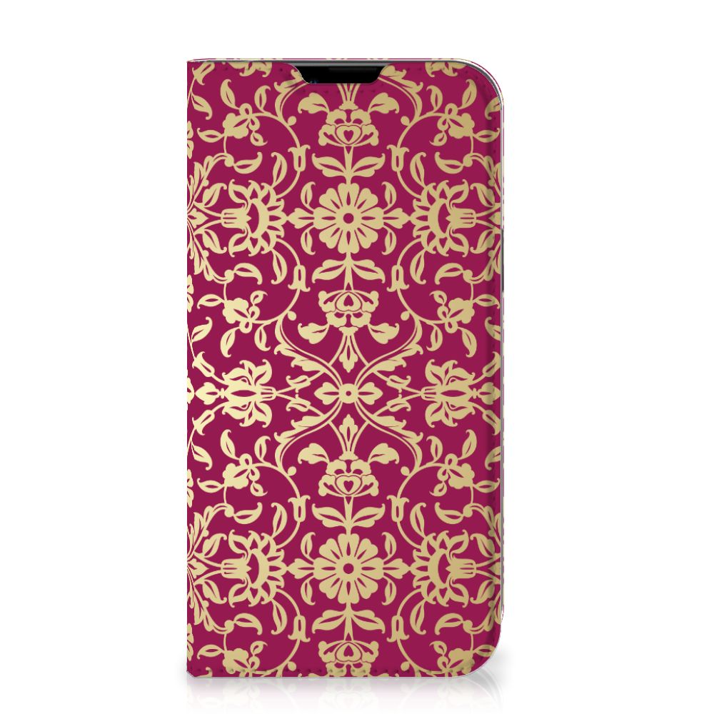 Telefoon Hoesje Apple iPhone 14 Plus Barok Pink met sierlijk goudkleurig patroon.