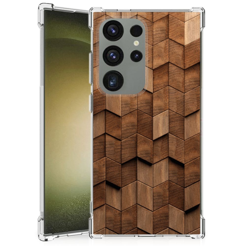 Stevig Telefoonhoesje voor Samsung Galaxy S24 Ultra Wooden Cubes